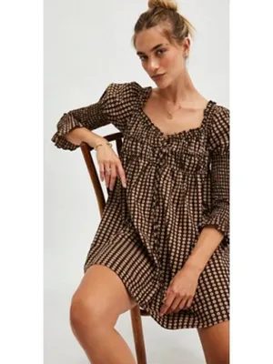 FREE PEOPLE Star Dip Tiered Smocked Button Front Cotton Dress Black Combo Small thumbnail 13