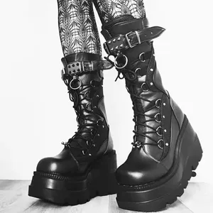 Women's Combat Boots High Chunky Platform Punk Gothic Motorcycle Boots size 37 thumbnail 4
