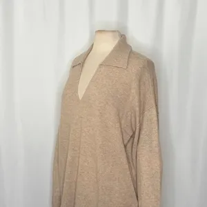 NWT!! FREE PEOPLE Eloura Cashmere‎ Henley Sweater Solid Light Brown Tan X-Large thumbnail 7