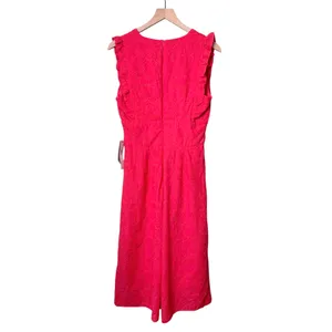 NWT Maggy London Embroidered Eyelet Flutter Sleeves Midi Dress Coral Pink Size 4 thumbnail 2