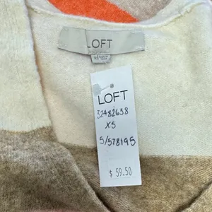 NWT LOFT Women's XS‎ V-Neck Striped Knit Sweater Pink Orange Cream Multi Color thumbnail 7