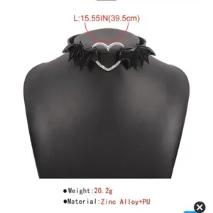 Goth Black Faux Leather Silver Heart Choker-OS thumbnail 5