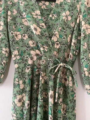 Monteau Green Floral Midi Wrap Dress Small Romantic Feminine Spring Cottagecore Boho thumbnail 3