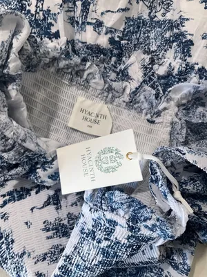 Hyacinth House Long Sleeve Georgina Midi Dress in Blue Toile XXSmall New Womens thumbnail 8