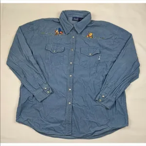 Vintage Winnie The Pooh Tigger Disney Pearl Snap Shirt Corduroy Womens L thumbnail 1