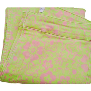 Zara Kick Flare Jeans Womens Sz 10 Green Pink Floral High Rise Crop 70s Raw Hem thumbnail 3