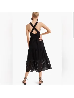 J Crew Black Eyelet Hem Tiered Maxi Dress XS thumbnail 2