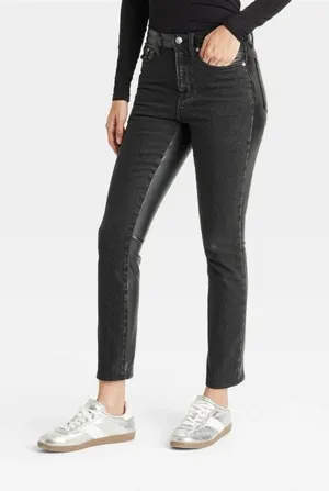 Universal Thread Mid‑Rise Faux Leather 80’s Slim Jeans - Size 10R -‎ Black - NWT thumbnail 1