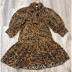 Hunter Bell New York Silk Leopard Print Tie Neck Drop Waist Mini‎ Dress XS Brown thumbnail 2
