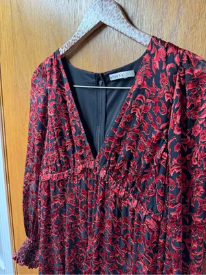 Alice + Olivia Briar Floral Blouson Empire Long Sleeve Mini Dress Red Black 2 thumbnail 8