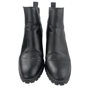 Zara Women's Black Leather Almond Toe Chunky Block Heels Chelsea Ankle Boots 7 thumbnail 2