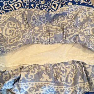 Calessa Blue‎ White Ikat Damask Tiered Cotton Mini Dress L Lined Flare Sleeve thumbnail 8