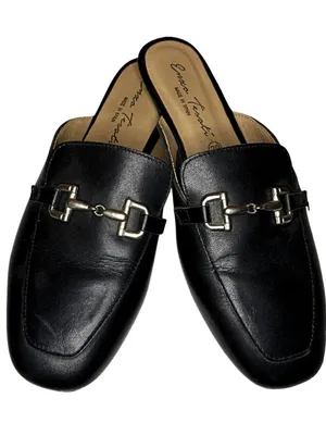 Black Leather Slip On Mule by Enzo Tesoti Classic Flat Loafer Size 39 thumbnail 1