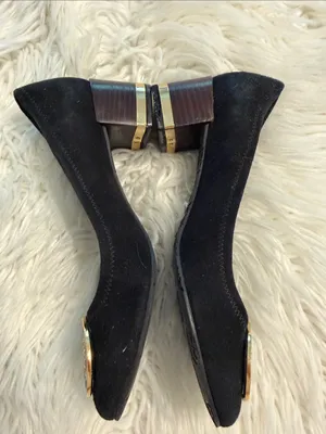 Tory Burch Black Suede Flats with Gold Logo Medallion size 7.5 fair condition thumbnail 4
