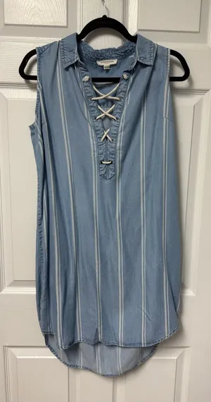 beachlunchlounge Light Blue Striped Lace-Up Sleeveless Midi Dress thumbnail 1