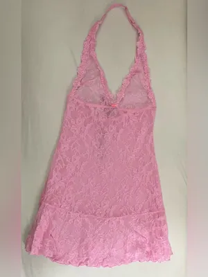 SKIMS Stretch Lace Halter Slip Chemise Dress Cotton Candy Pink Size XS thumbnail 3