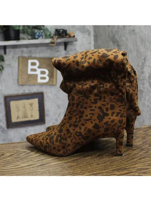 A New Day Justice Mid-Calf Boots Faux Suede Cone Heel Leopard Brown 8.5M thumbnail 3