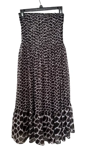 White House/Black Market Strapless Black‎ Patterned Dress thumbnail 1