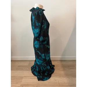 London Times Teal Black Floral Smocked Maxi Dress Puff Sleeve T6020M NWT Size 8 thumbnail 4