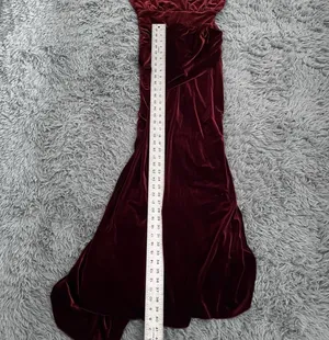Burgundy Merlot Velvet Formal Mermaid Dress Maxi Strap Womens XS Small Formal thumbnail 5