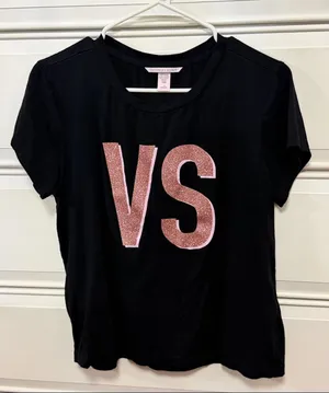 Victoria's Secret Black Tee with Pink Glitter VS Logo thumbnail 1