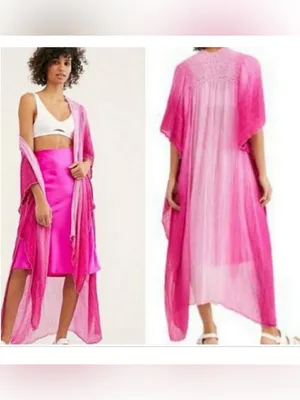 Free People Womens XS/S Pink Ombre Duster Kimono Beachy Coastal Festival Boho thumbnail 2