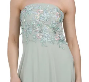 NWT XL Oleg Cassini Sage Blossom Gown Women’s Strapless Embroidered Bodice Maxi Dress thumbnail 3