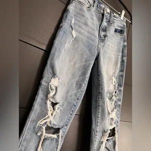 EUNINA Super High Rise Distressed Denim Mom Jeans Women’s Sz 0 Inseam 26” NWOT thumbnail 2