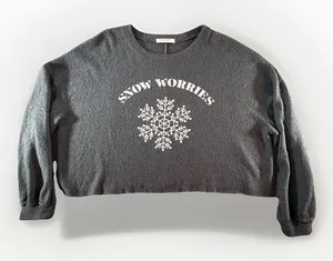 Project Social T Snow Worries Sherpa Fleece‎ Cropped Pullover Gray Large USA thumbnail 1