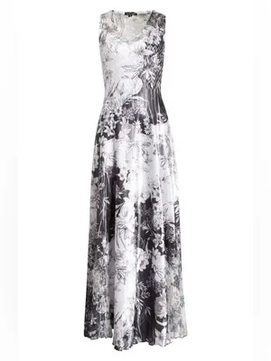 Komarov Lace-Up Back Charmeuse Sleeveless Maxi Dress Watercolor Floral Large thumbnail 3