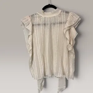 Ulla Johnson Ivory 100% Silk Embroidered Ruffle Tie Neck Blouse Top Size 0 thumbnail 3
