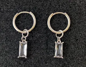 925 Silver Plated Crystal Dangle Drop Earrings for Men Women,Silver Hoop Earrings thumbnail 1