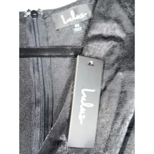 Lulus Black Metallic Wrap Midi Dress Flutter Sleeve High‎ Low Ruffle M NWT thumbnail 3