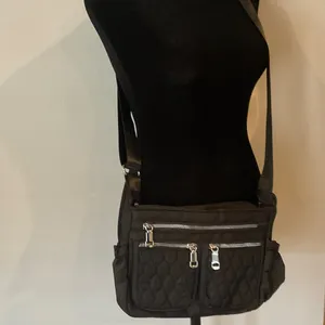Black Quilted Crossbody Bag with Front Zipper Pockets thumbnail 5