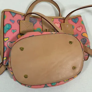Dooney & Bourke Crayon Hearts Pink Multicolor Vachetta Leather Tote Shoulder Bag thumbnail 8
