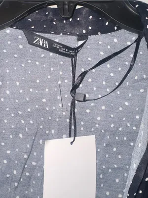ZARA Polka Dot Tie Front Satin Blouse Women's Size S NWT Black White thumbnail 5