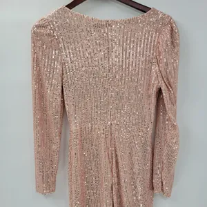 Sublime Sequined Gown S Pink Faux Wrap Long Puff Sleeve Tigh Slit Party Wedding thumbnail 8