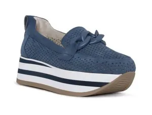 NYDJ Fern‎ Blue Suede Perforated Platform Loafers Chain Size 9 thumbnail 1