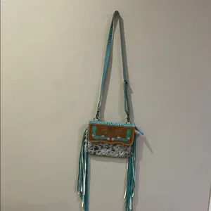 Myra Bag Turquoise and Brown Fringe Crossbody thumbnail 5
