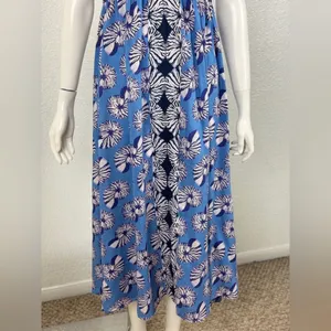 By Anthropologie XS Halter Cutout Midi Dress Maxi Blue Seashells Print. J-13 thumbnail 10