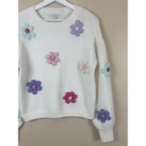 Francesca’s Sweater Size XS White Floral Crochet Flower Knit Pullover Crew Neck thumbnail 4
