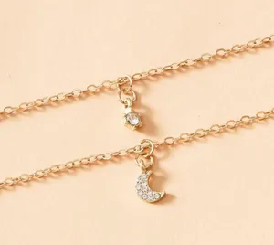 Casual Rhinestone Moon Charm Layered Necklace Gold thumbnail 3