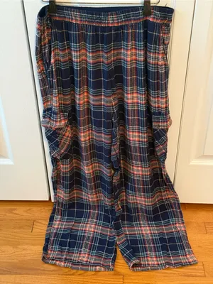Aerie Flannel Cargo Skater Pajama Pant in Navy Plaid thumbnail 2