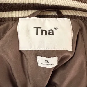 Tna Aritzia Stadium Jacket Brown Satin Varsity Bomber Striped Trim Women XL thumbnail 9