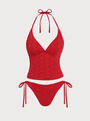 Samiol Red Halter Tankini Top & Tie-Side Bikini Bottoms thumbnail 4