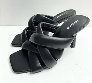 Abound Sandals Womens Size 6.5 Black‎ Square Toe Woven Stiletto Heels thumbnail 1