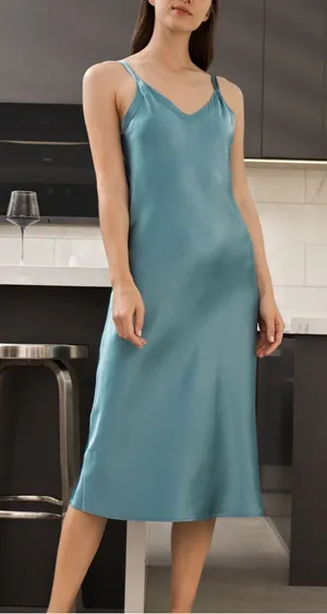 Lilysilk Long & Close Fitting Silk Nightgown Blue Haze XS thumbnail 1