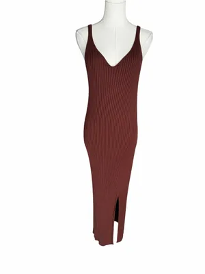 Abercrombie - V-Neck Ribbed Midi Sweater Dress Brown Sz M thumbnail 2