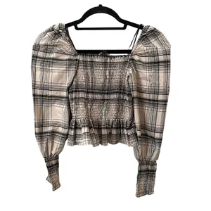 ZARA Smocked Peplum Style Linen Crop Top Sz Small‎ thumbnail 2