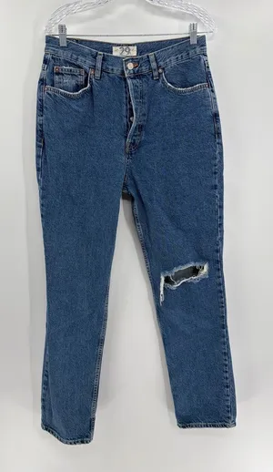 Free people we the free ripped distress blue straight leg denim jeans size 30 thumbnail 1